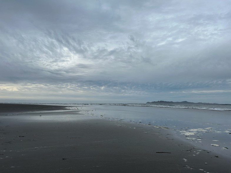 View of Columbia River Estuary from walking on the beach along the Columbia River in Fort Stevenson.